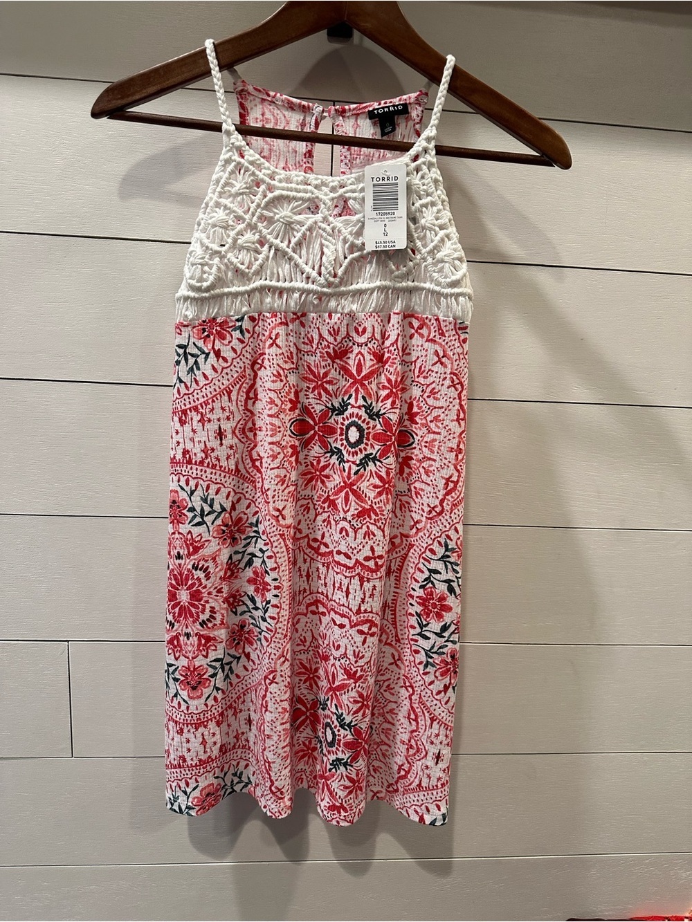 Torrid White & Coral Crochet Halter Dress- size Large